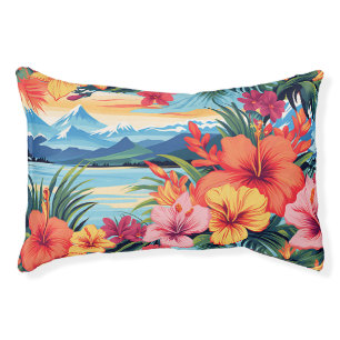 Colorful Tropical Flowers & Landscape Pet Bed