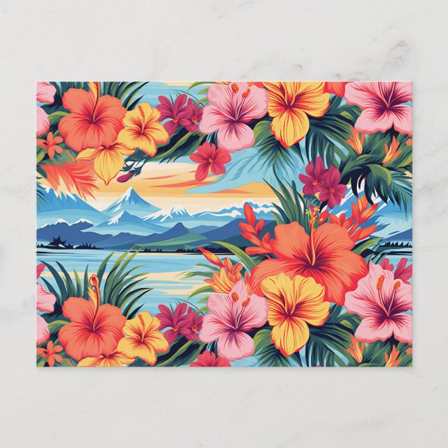 Colorful Tropical Flowers & Landscape Postcard (Front)