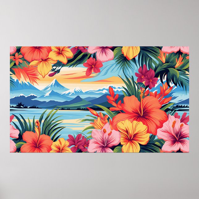 Colorful Tropical Flowers & Landscape Poster (Front)