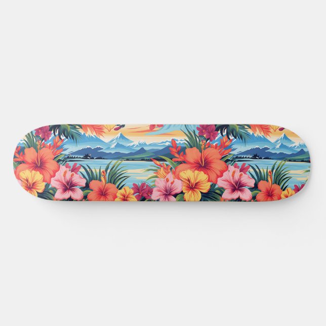 Colorful Tropical Flowers & Landscape Skateboard (Horz)