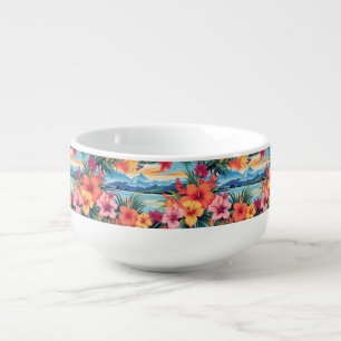 Colorful Tropical Flowers & Landscape Soup Mug