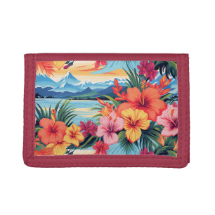 Colorful Tropical Flowers & Landscape Trifold Wallet