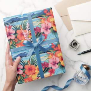 Colorful Tropical Flowers & Landscape Wrapping Paper