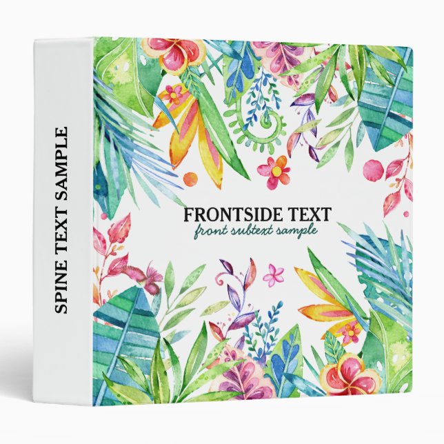 Colorful Tropical Flowers & Leafs Design Binder (Front/Spine)