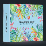 Colorful Tropical Flowers & Leafs on light blue 3 Ring Binder<br><div class="desc">Colorful tropical flowers and leaves design watercolor illustration with a light-blue background. Fully customizable template.</div>