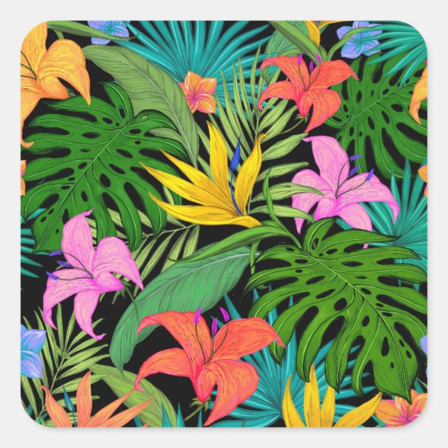 Colorful Tropical Flowers Leaves Pattern Stickers (Front)