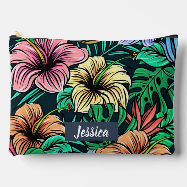 Colorful Tropical Flowers Modern Personalised Accessory Pouch (Front)