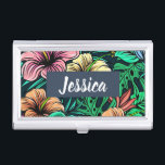 Colorful Tropical Flowers Modern Personalised Business Card Case<br><div class="desc">Colorful tropical flowers pattern with modern personalisation.</div>
