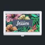 Colorful Tropical Flowers Modern Personalised Business Card Case<br><div class="desc">Colorful tropical flowers pattern with modern personalisation.</div>