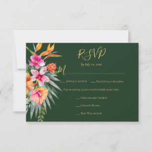 Colorful Tropical Flowers Orange Pink Wedding Meal RSVP Card