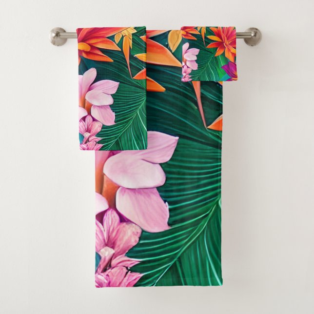 Colorful Tropical Flowers Pattern  Bath Towel Set (Insitu)