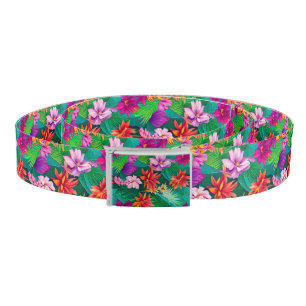 Colorful Tropical Flowers Pattern Belt