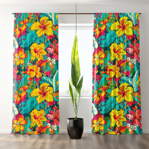 Colorful Tropical Flowers Pattern Blackout Curtains