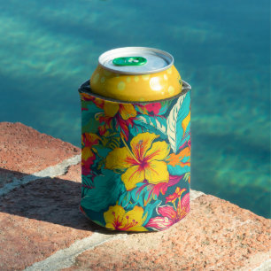 Colorful Tropical Flowers Pattern Can Cooler