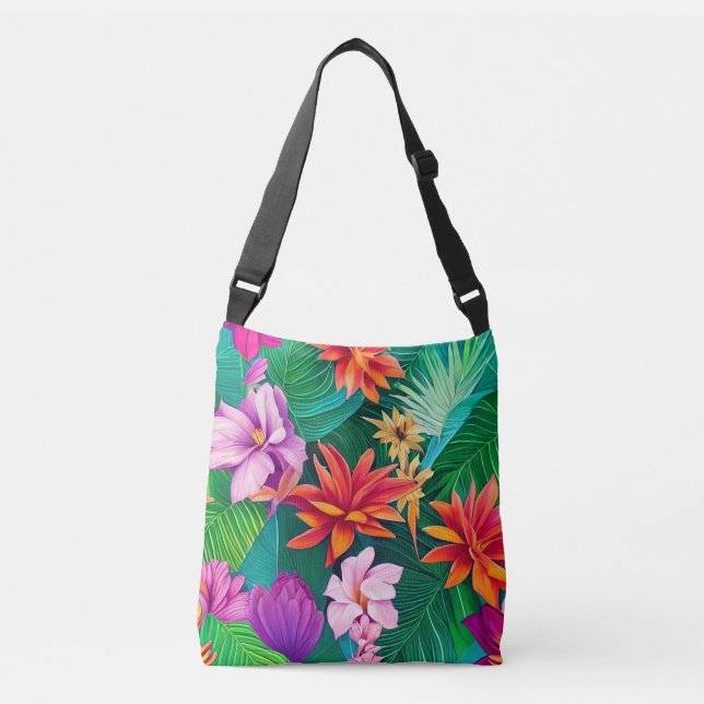 Colorful Tropical Flowers Pattern  Crossbody Bag (Front)