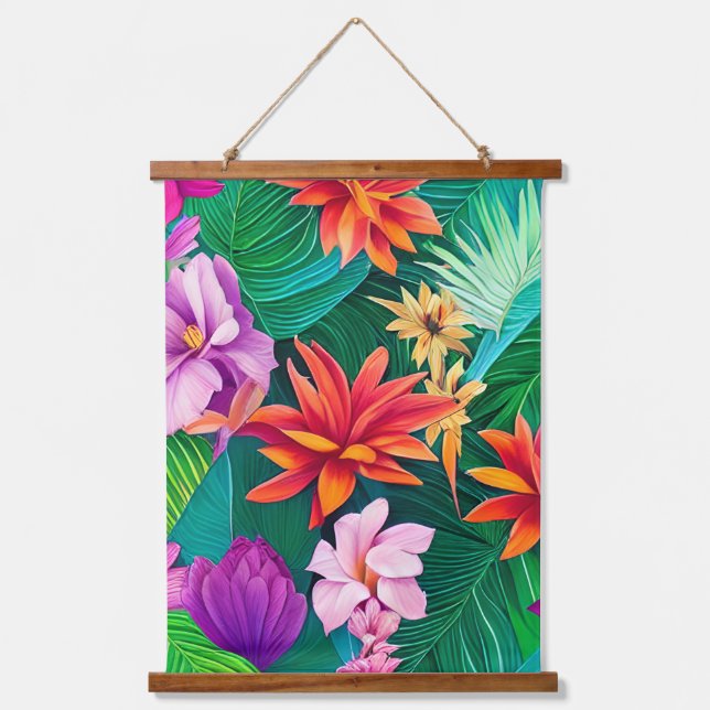 Colorful Tropical Flowers Pattern  Hanging Tapestry (Front)