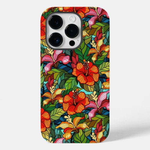 Colorful tropical flowers pattern hibiscus Case_Mate iPhone 14 pro case