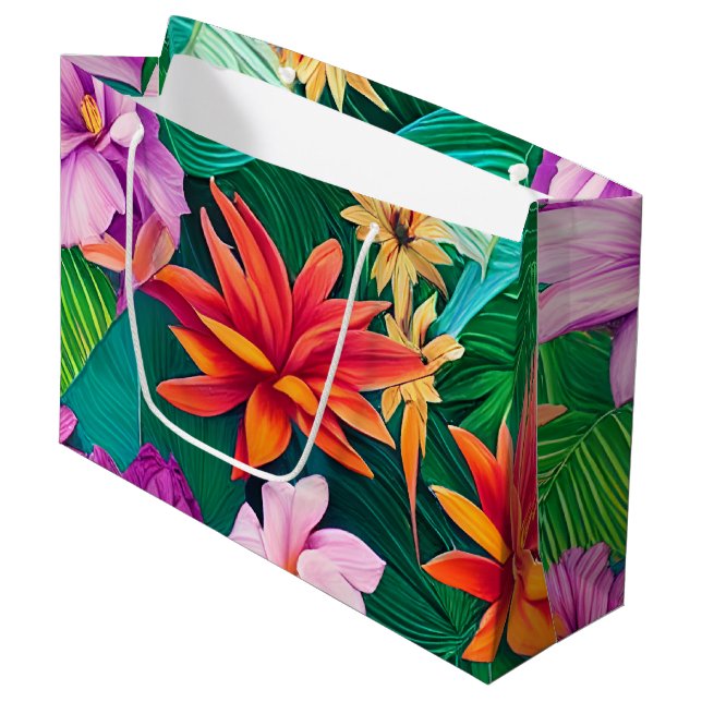 Colorful Tropical Flowers Pattern  Large Gift Bag (Front Angled)