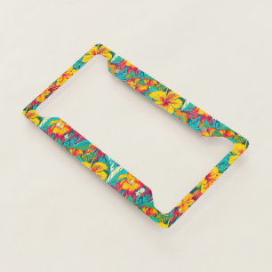 Colorful Tropical Flowers Pattern License Plate Frame