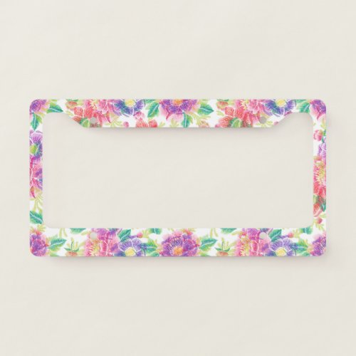 Colorful Tropical Flowers Pattern License Plate Frame