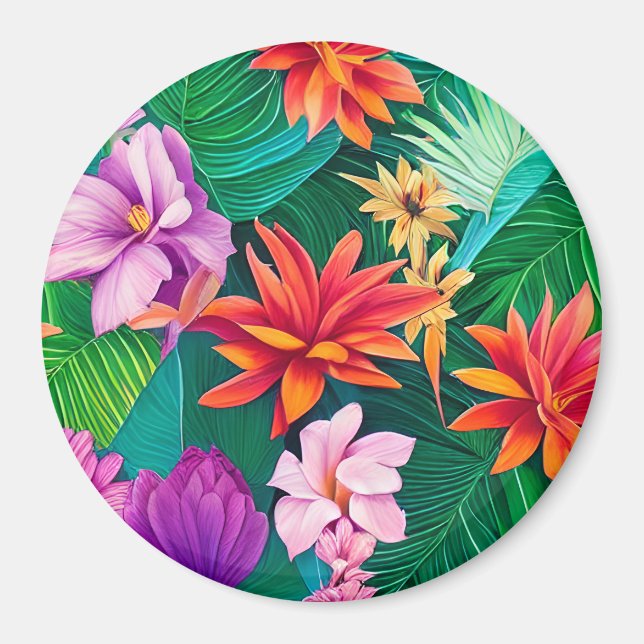 Colorful Tropical Flowers Pattern  Magnet (Front)