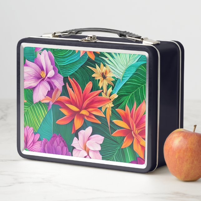 Colorful Tropical Flowers Pattern  Metal Lunch Box (In Situ)