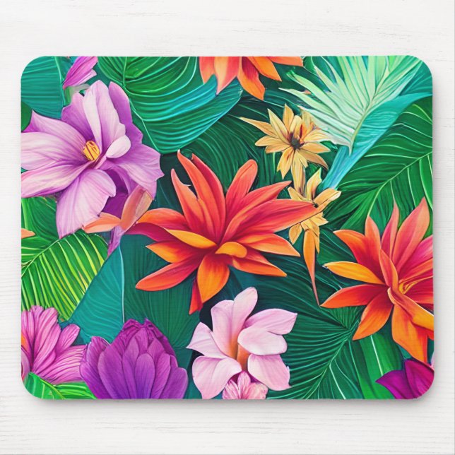 Colorful Tropical Flowers Pattern  Mouse Pad (Front)