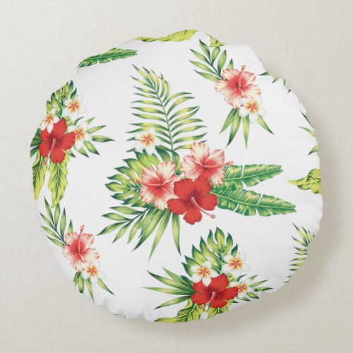 Colorful Tropical Flowers Pattern Round Pillow