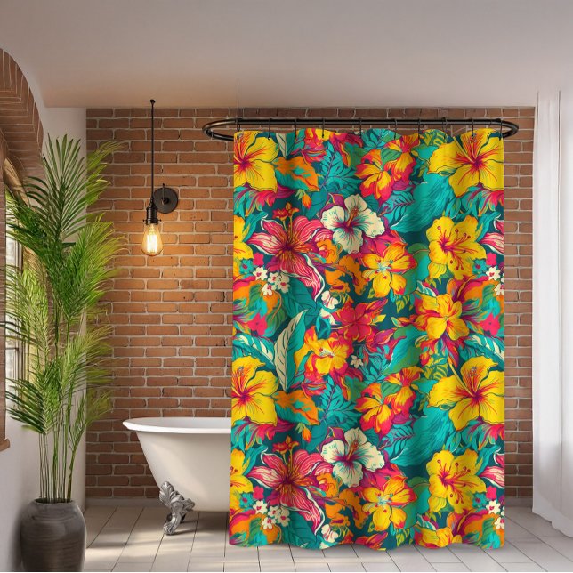 Colorful Tropical Flowers Pattern Shower Curtain (Creator Uploaded)