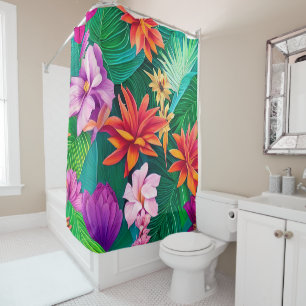 Colorful Tropical Flowers Pattern Shower Curtain