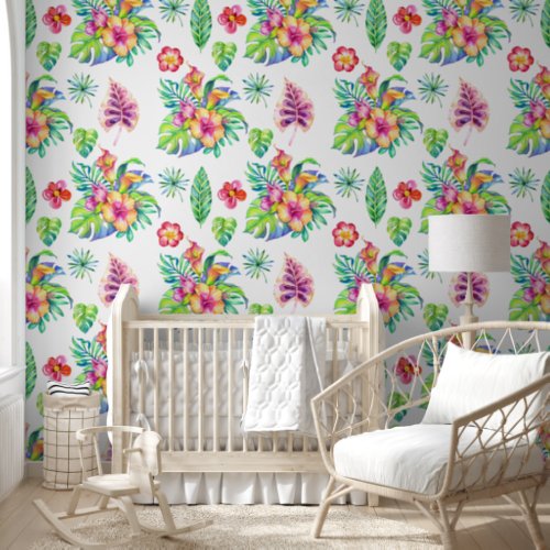 Colorful tropical flowers pattern wallpaper 