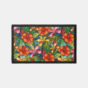 Colorful tropical flowers pattern with hibiscus rug