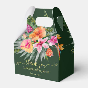 Colorful Tropical Flowers Pink Orange on Green Favor Boxes