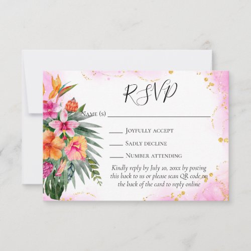 Colorful Tropical Flowers QR Code Wedding RSVP