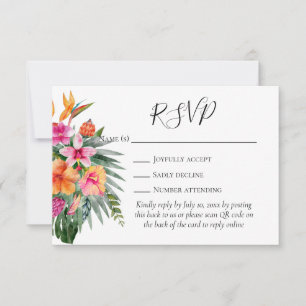 Colorful Tropical Flowers QR Code Wedding RSVP Card