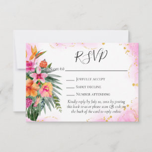 Colorful Tropical Flowers QR Code Wedding RSVP Card