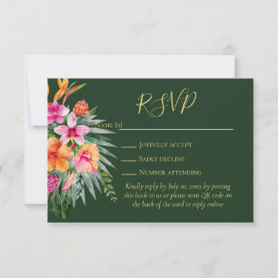 Colorful Tropical Flowers QR Code Wedding RSVP Card