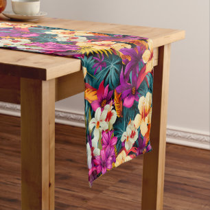 Colorful Tropical Flowers Short Table Runner
