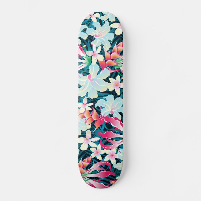 Colorful tropical flowers skateboard (Front)