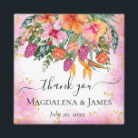 Colorful Tropical Flowers Thank you Wedding Favor Magnet<br><div class="desc">This tropical wedding design is perfect for couples who are planning a summer,  beach or destination wedding. Favors feature a beautiful and vibrant watercolor design with tropical flowers in shades of pink and orange,  reminiscent of a gorgeous island paradise with faux gold glitter elements.</div>