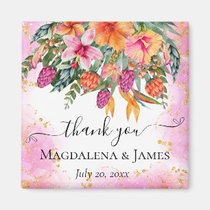 Colorful Tropical Flowers Thank you Wedding Favor Magnet
