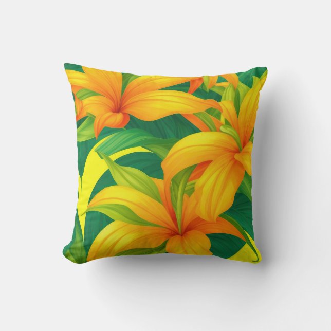 Colorful Tropical Flowers Throw Pillow (Front)