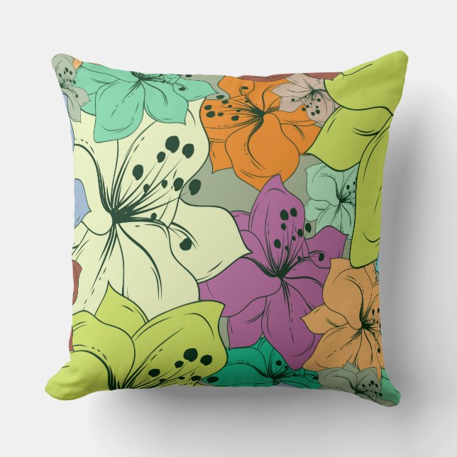 Colorful Tropical Flowers Throw Pillow (Front)