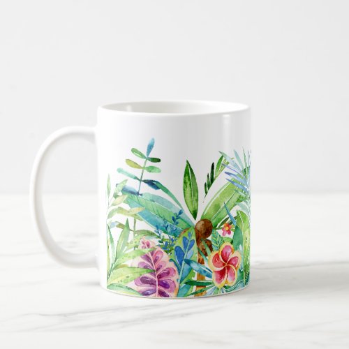 Colorful Tropical Flowers Watercolors Illustration Coffee Mug