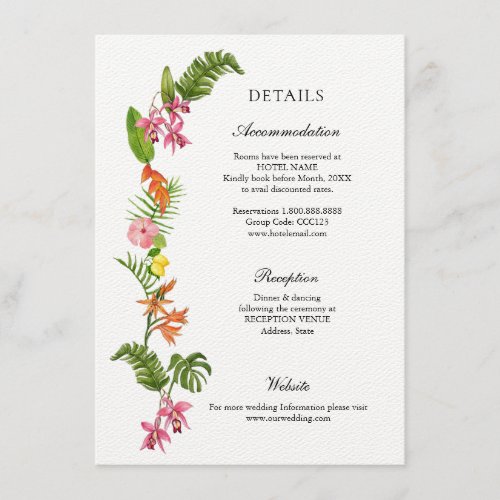 Colorful Tropical flowers Wedding details Enclosure Card