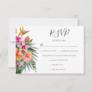 Colorful Tropical Flowers Wedding Meal Choice RSVP Card