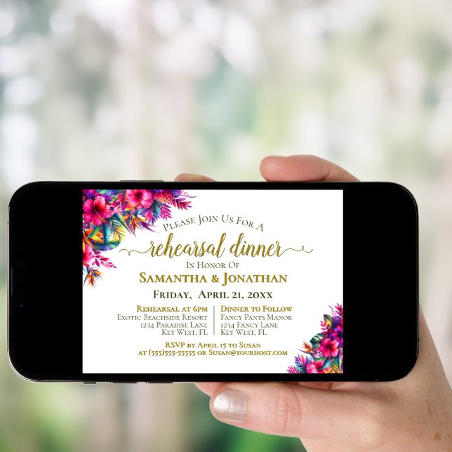 Colorful Tropical Flowers Wedding Rehearsal Dinner Invitation (Front Digital)