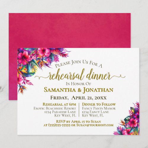 Colorful Tropical Flowers Wedding Rehearsal Dinner