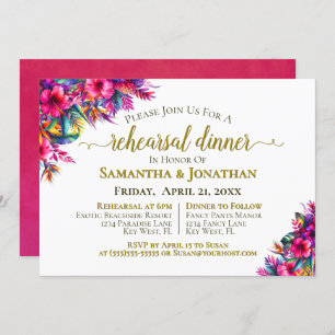 Colorful Tropical Flowers Wedding Rehearsal Dinner Invitation
