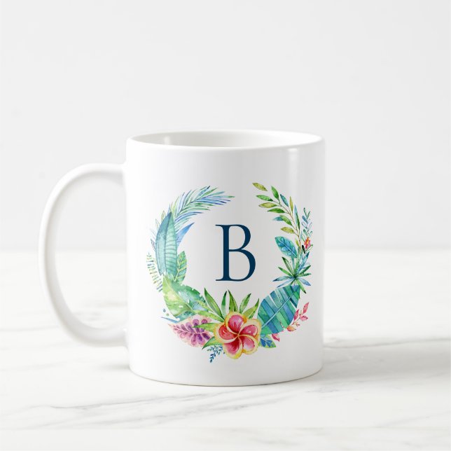 Colorful Tropical flowers wreath Coffee Mug (Left)